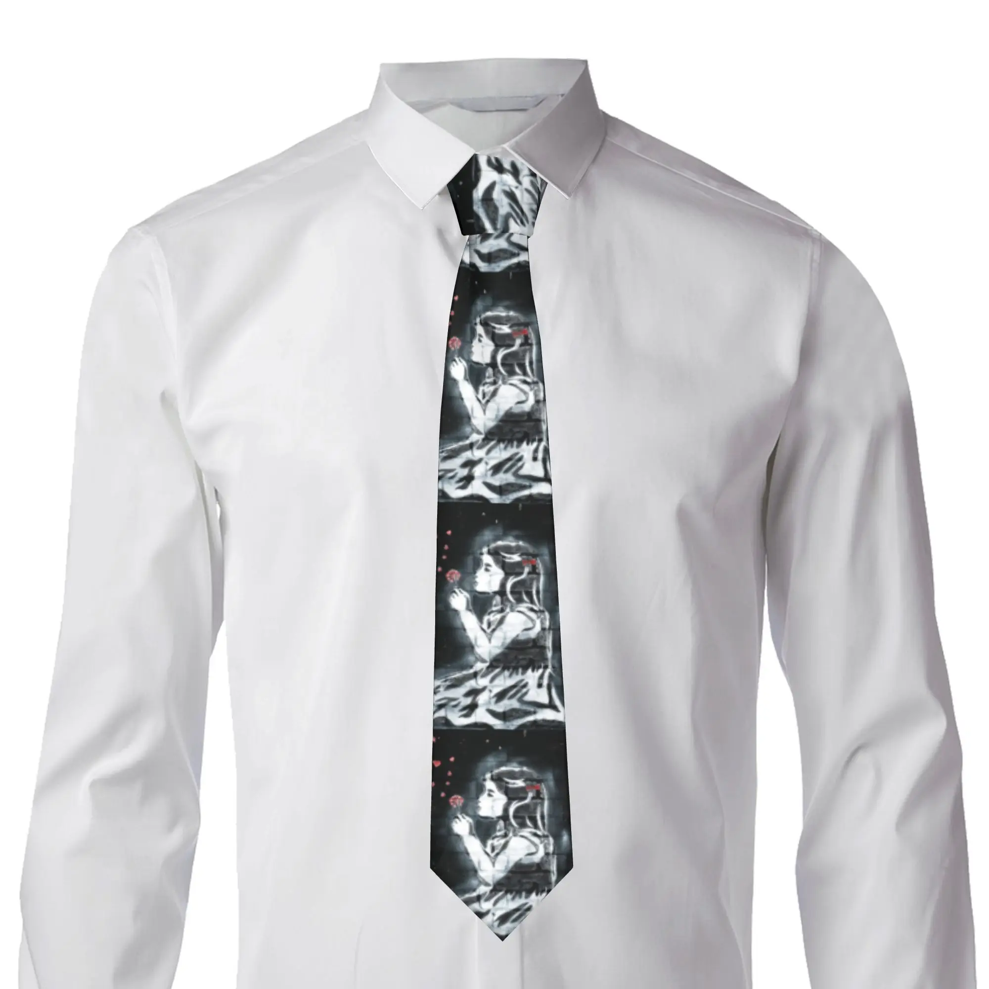 Girl Blowing Hearts By Banksy Neck Ties for Men Formal Street Graffiti Pop Art Silk Wedding Neckties