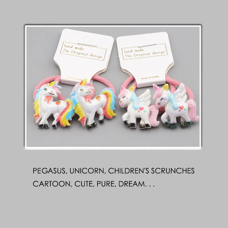 18 Styles 2 Pcs/set Unicorn Kids Rubber Bands Little Girls Scrunchies Stretch Hair Rings Baby Headband kawaii Hair  Accessories