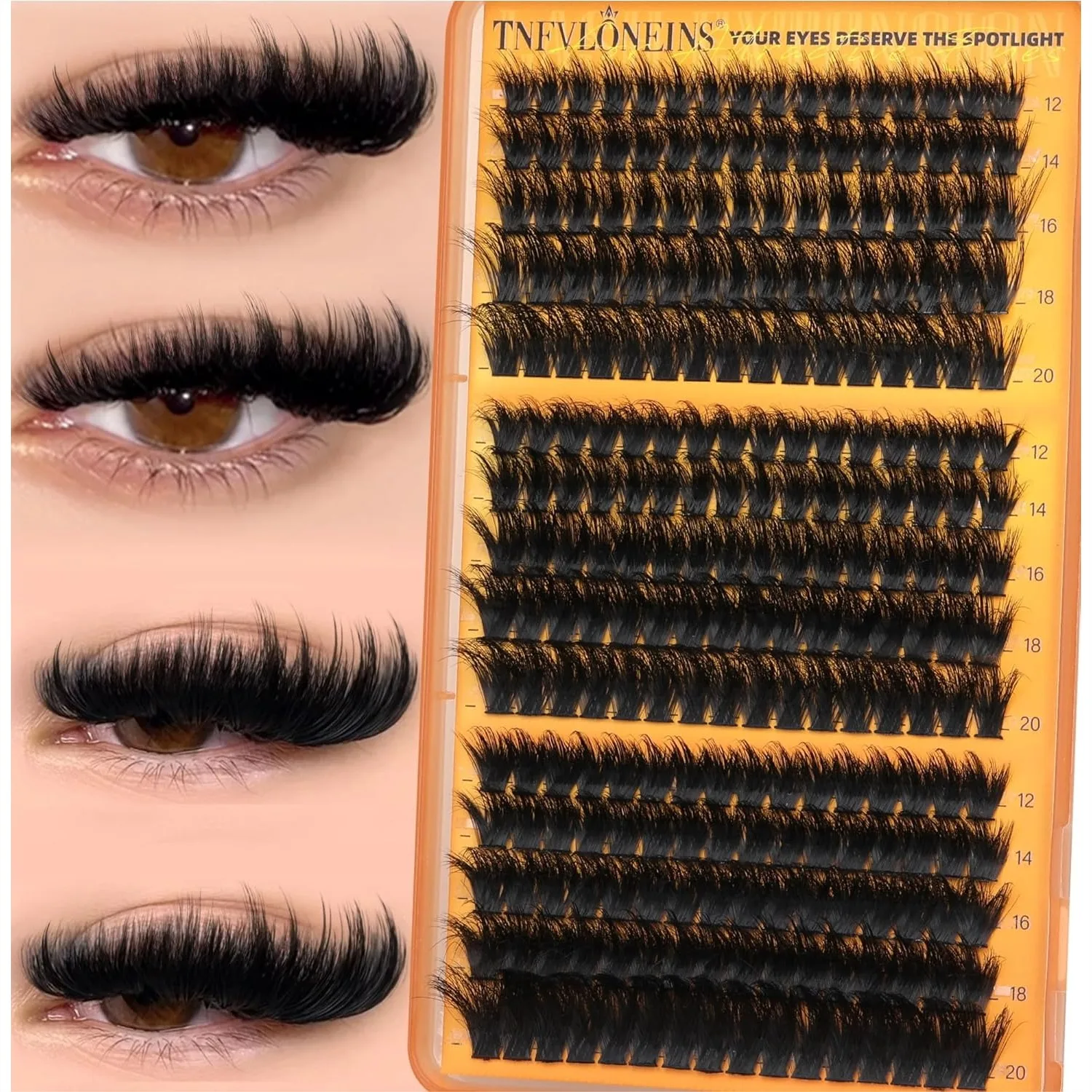 

Fluffy Lash Clusters with Spikes 200D+260D+300D Thick Eyelash Extensions Faux Mink Individual Lashes Full Volume 12-20MM