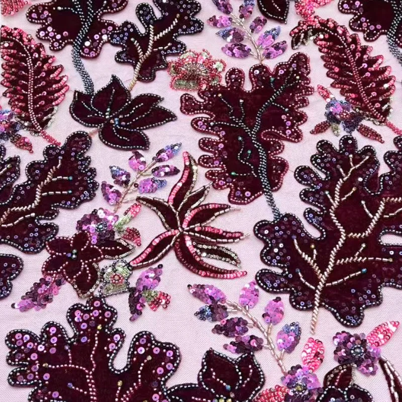 

Elegant Lace Fabric Floral Embroidery Sequins Beads African High Quality French Tulle For Party Dress Sewing Handmade Fabric