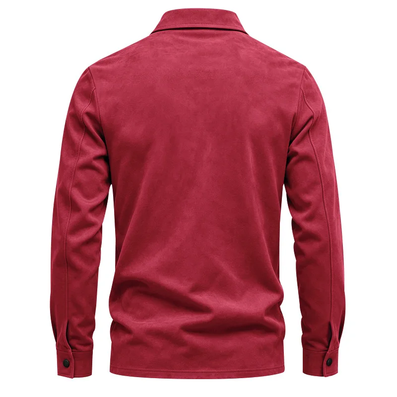Herren-Wildlederhemdjacke, Air-Layer-Strickjacke mit Revers und Doppeltaschen, Langarmjacke – Detail 17