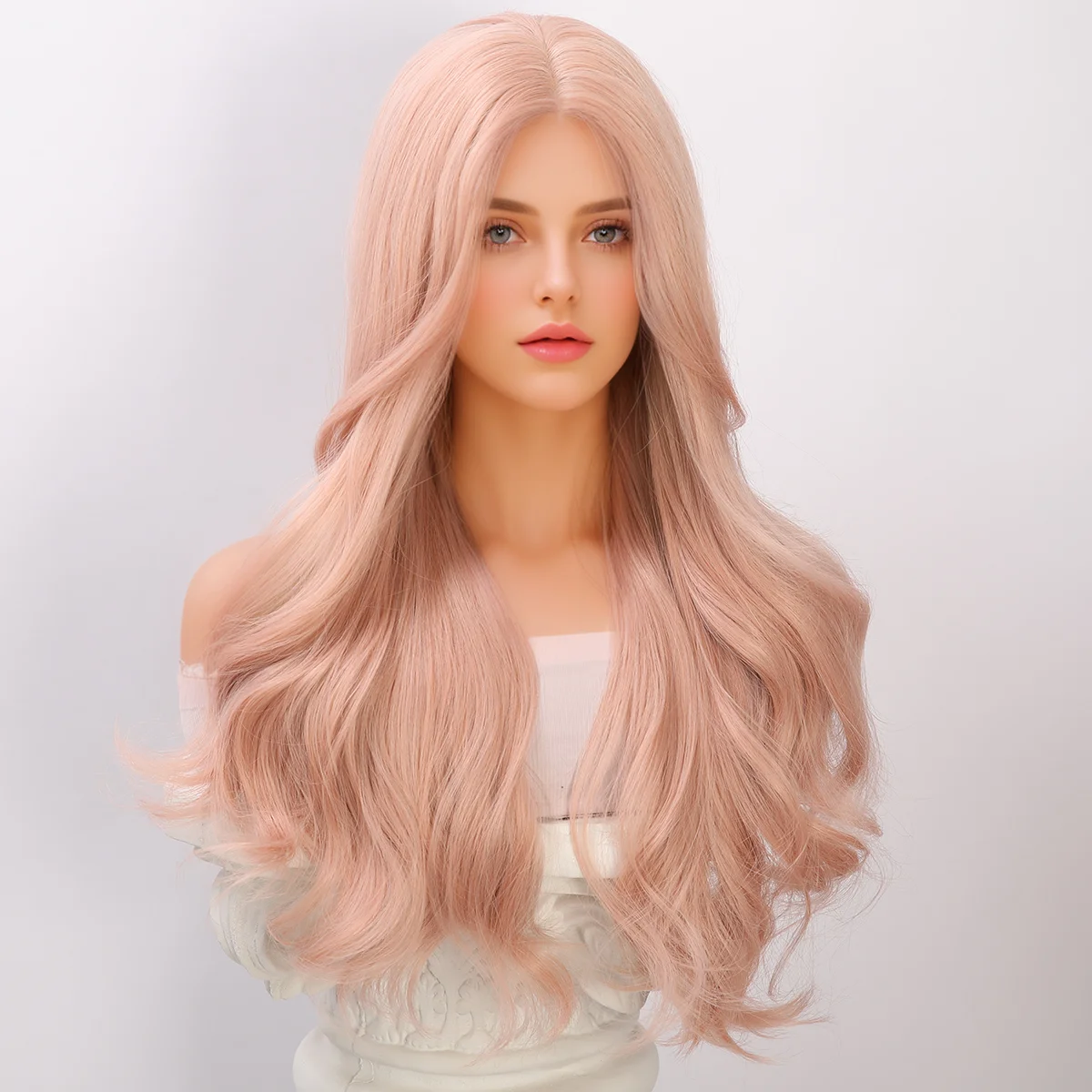 Cabelo encaracolado de alto nível para mulheres, renda pequena, corte médio, linha fina realista, branco e rosa, perucas bonitas para reduzir a idade