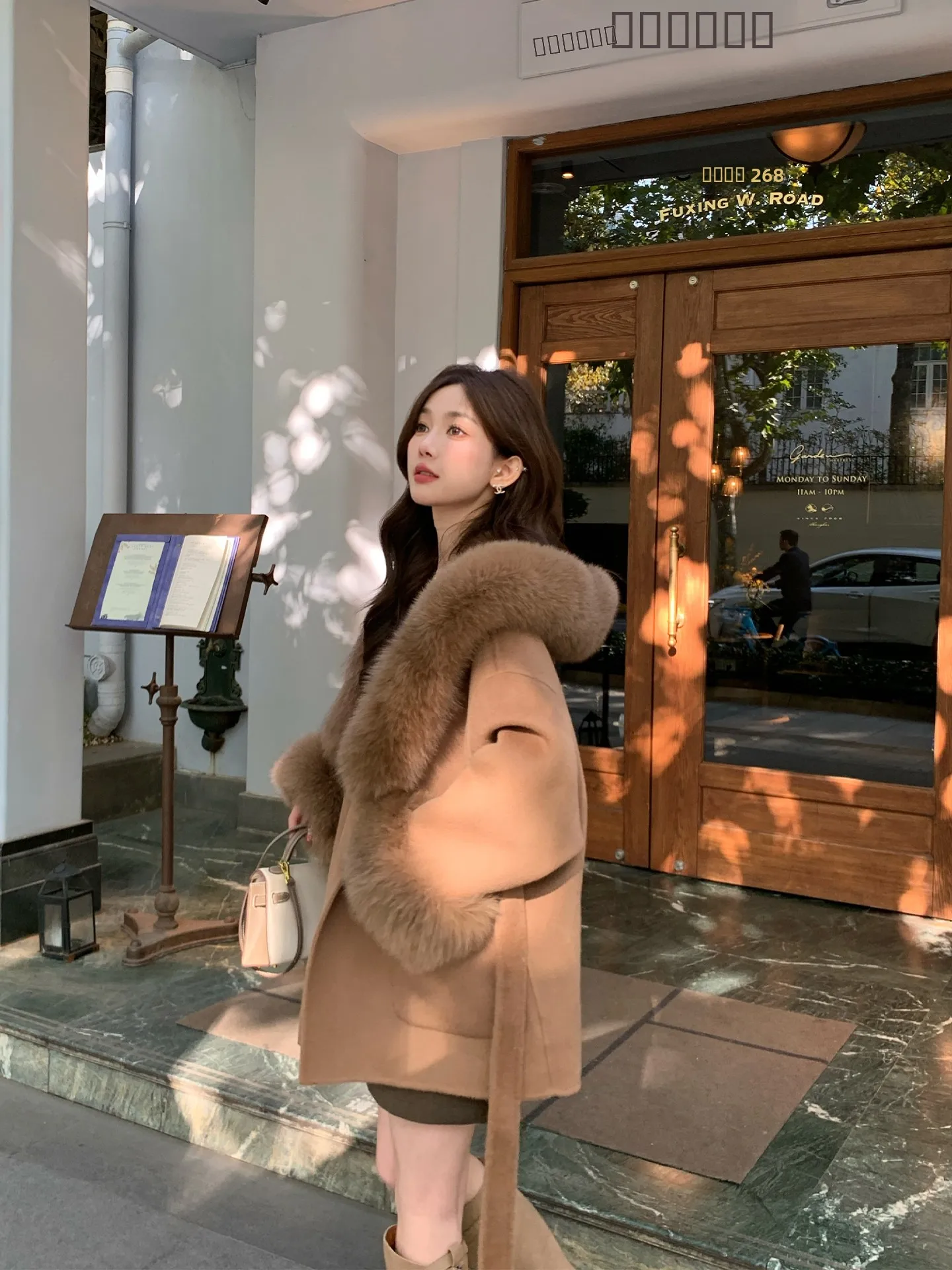 

Daisy Iceland Lover Double-Faced Woolen Coat Fur Collar Waist-Cinching Aosphere Outerwear Mid-Length Open-Sle Women's...