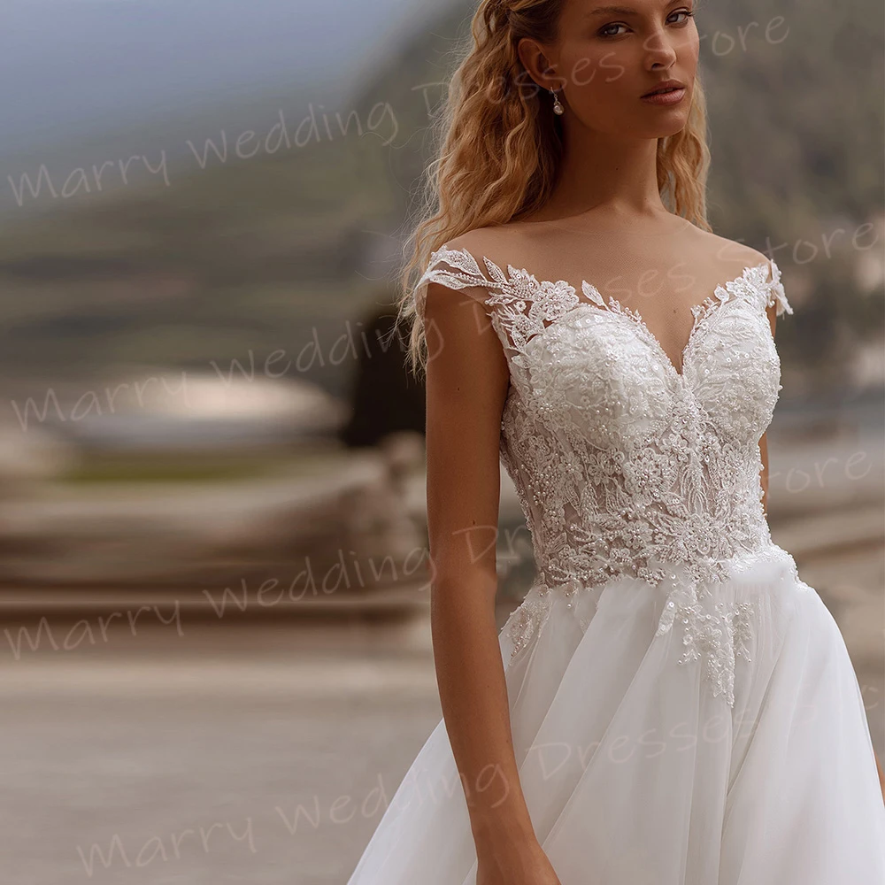 Robes de mariée A-ligne exquises pour femmes, appliques de dentelle populaires, robe de plage à manches cape, robe de mariée sexy, quelle que soit la belle