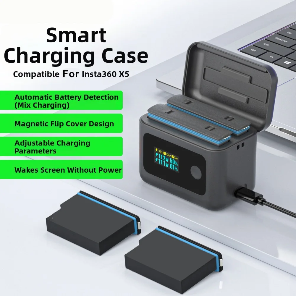 Portable Multi-functional Charging Case For Insta360 X5 Action Camera Charging Manager With Digital Display Camera Accessories