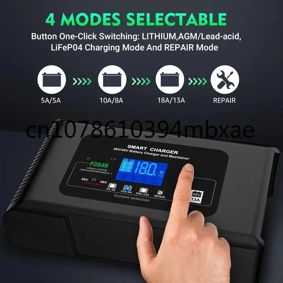 36Volt Golf cart Charger 36V/18A 48V/13A Smart Charger for PB LiFePO4 Lead-Acid Battery Automatic Motorcycle Charger