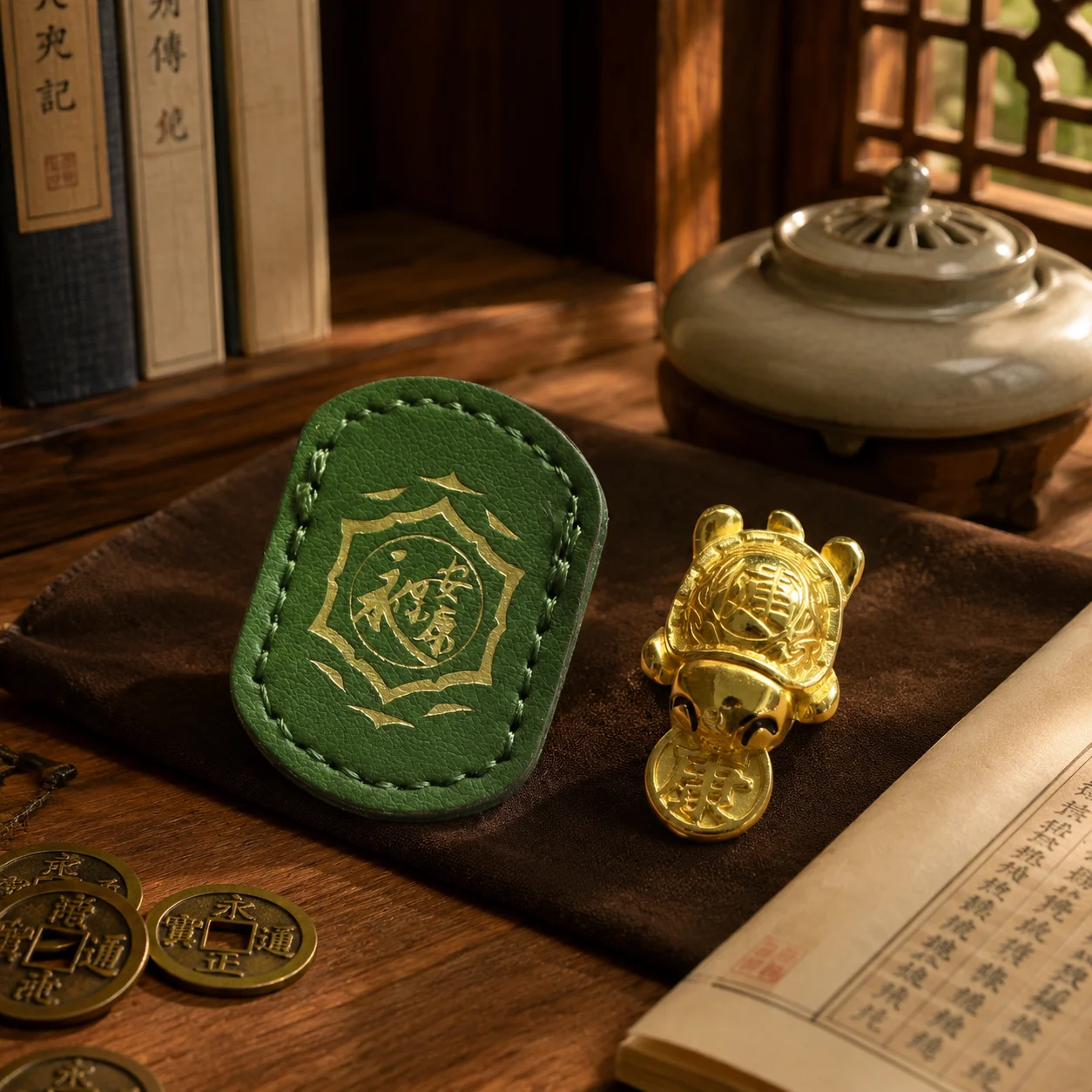 Lucky Turtle Wallet Amulet Gold Faux Leather Money Holder for Wealth Blessing Traditional Home Decor Gift Accessories