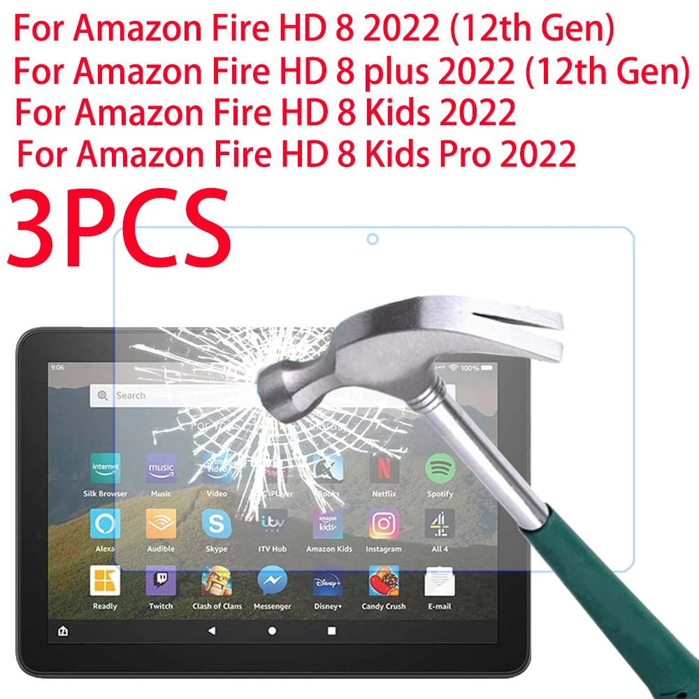 3 SZTUKI szkła hartowanego do Amazon Fire HD 8 Plus Kids Pro 2022 HD Screen Protector do Fire HD 8Plus Full Cover Protective Film