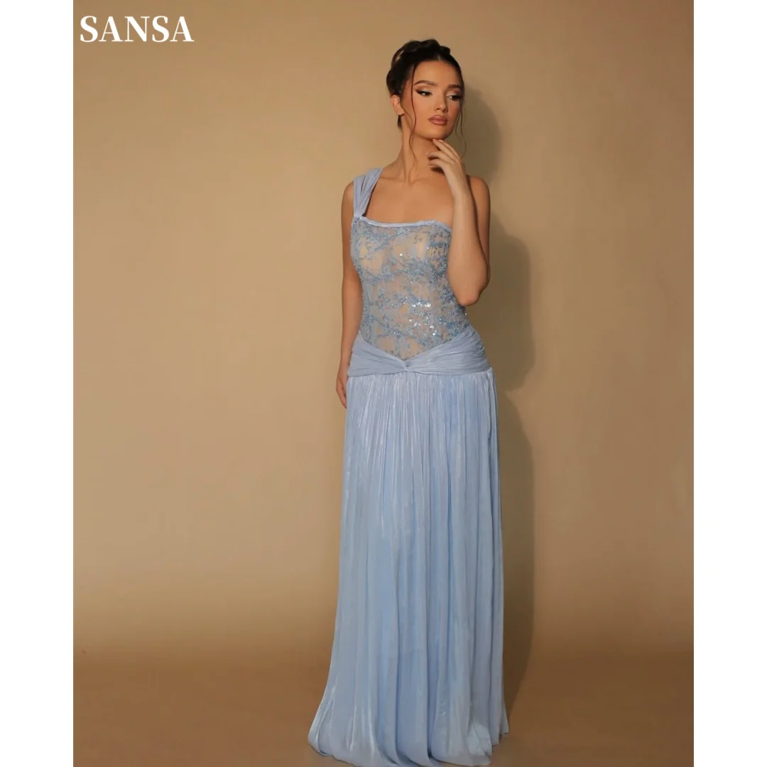 Sansa Customized One Side Strap Prom Dresses Lace Embroidery Illusion Vestidos De Noche Multilayer Pleats Formal Evening 2026