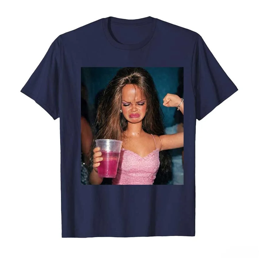 Stressed Crying Party Doll Meme Graphic T Shirt Funny Sarcastic Humor Print Unisex Casual Short Sleeve Summer Daily Wear Tee Top