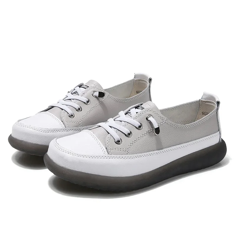 Genuine Leather Women Walking Sneakers Low Top Slip on Vulcanized Shoes Fashion Ladies Sports Outdoor Casual Cowhide Footwear