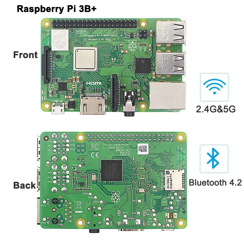 Raspberry Pi 3 Model B+ 1.4GHz 64-bit quad-core ARM Cortex-A53 CPU with WiFi&Bluetooth Optional Case 5V 3A Power Supply Heatsink