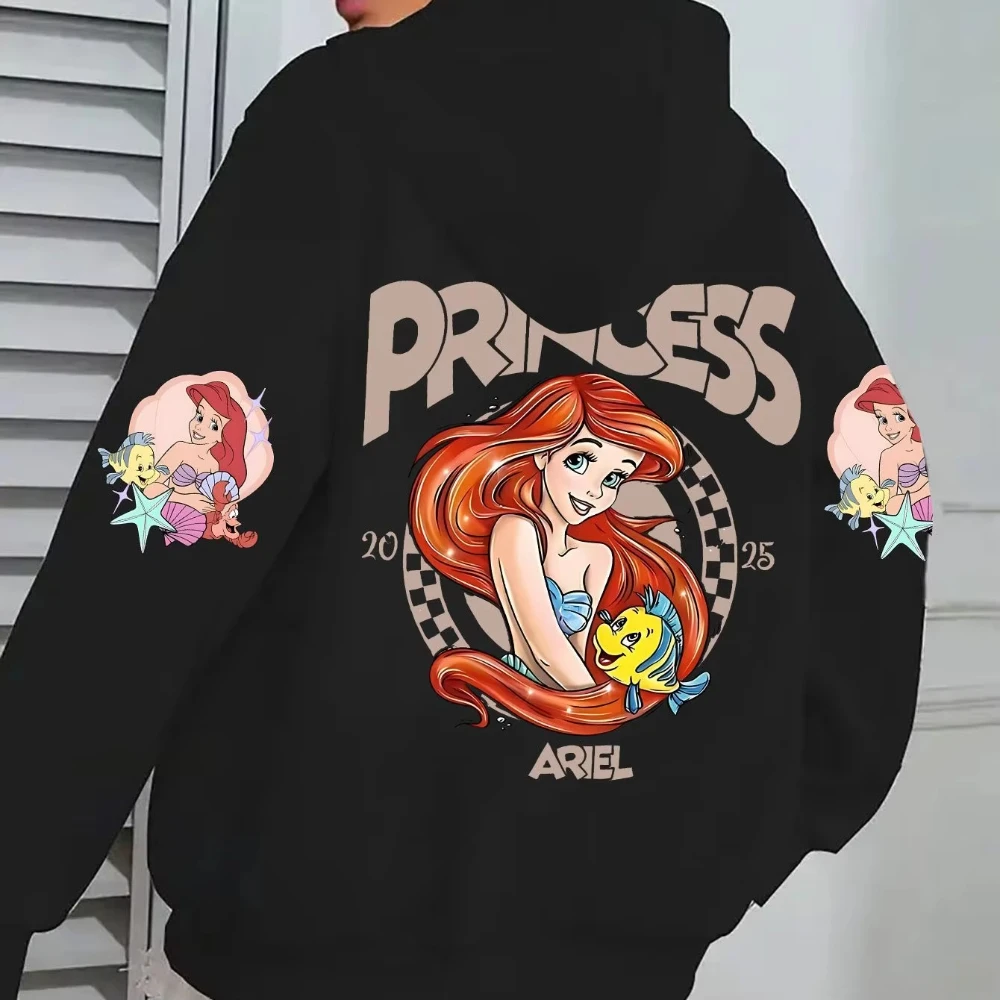 

Женские и мужские толстовки с мультяшным принтом Disney Princess Ariel, повседневная зимняя спортивная одежда розового, синего и желтого дизайна