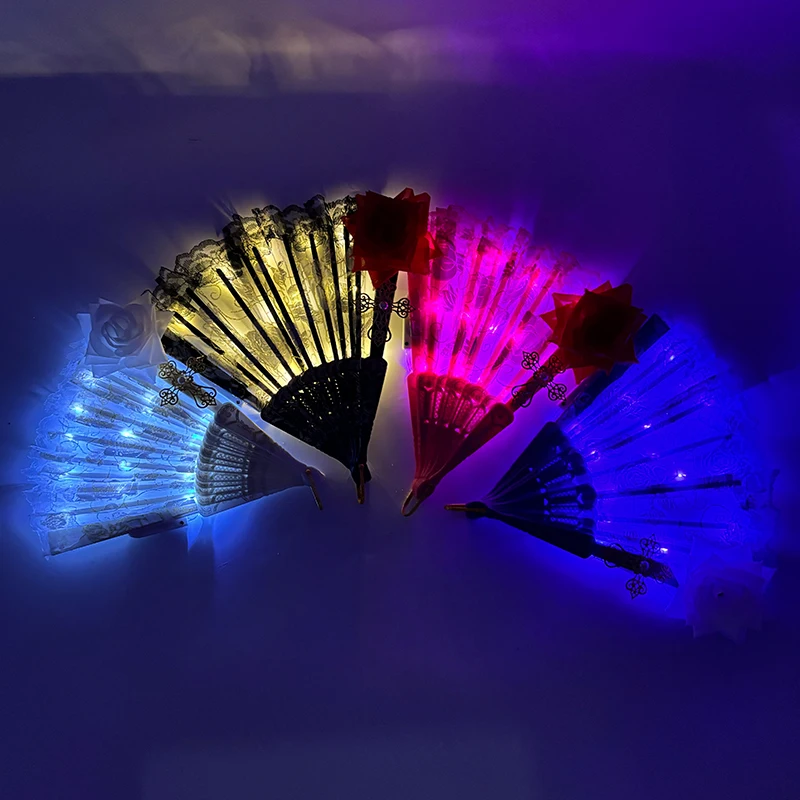 Leuchtende Spitze Rose Fan beleuchtet im Dunkeln Nacht Party Luminou LED Fan für Mädchen Damen Frauen tanzen Musik Leistung – Detail 11
