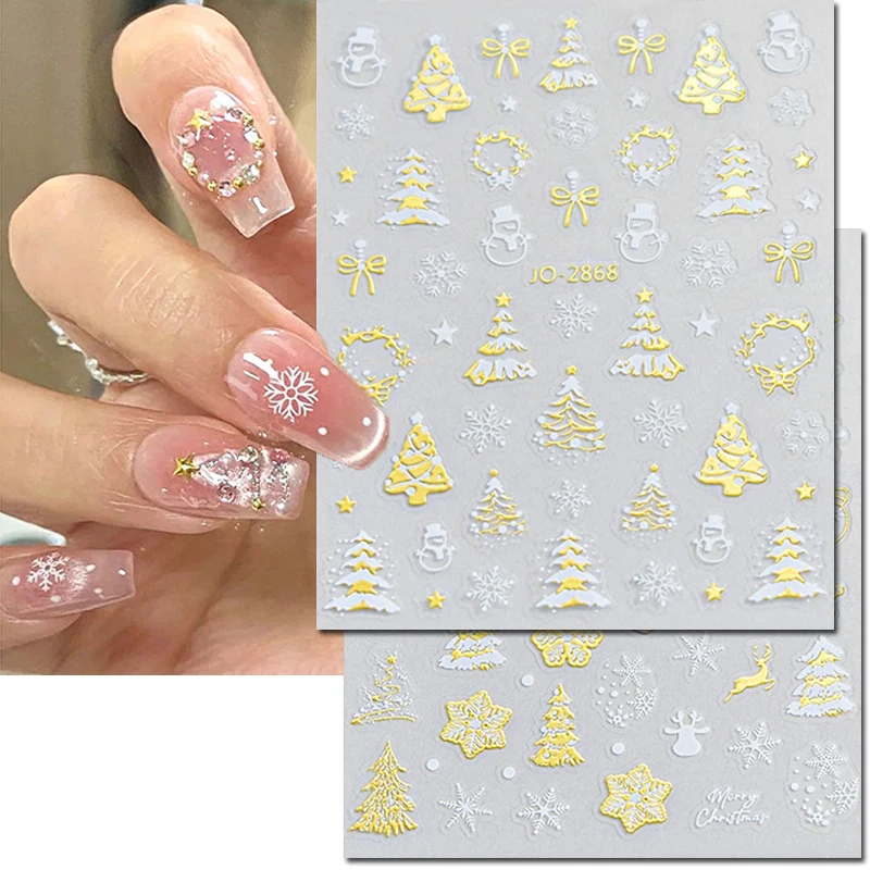 

3d Nail Art Stickers Winter Xmas Gold White Deers Balls Snowmans Snowflakes Sliders Nail Decals Decoration Manicure