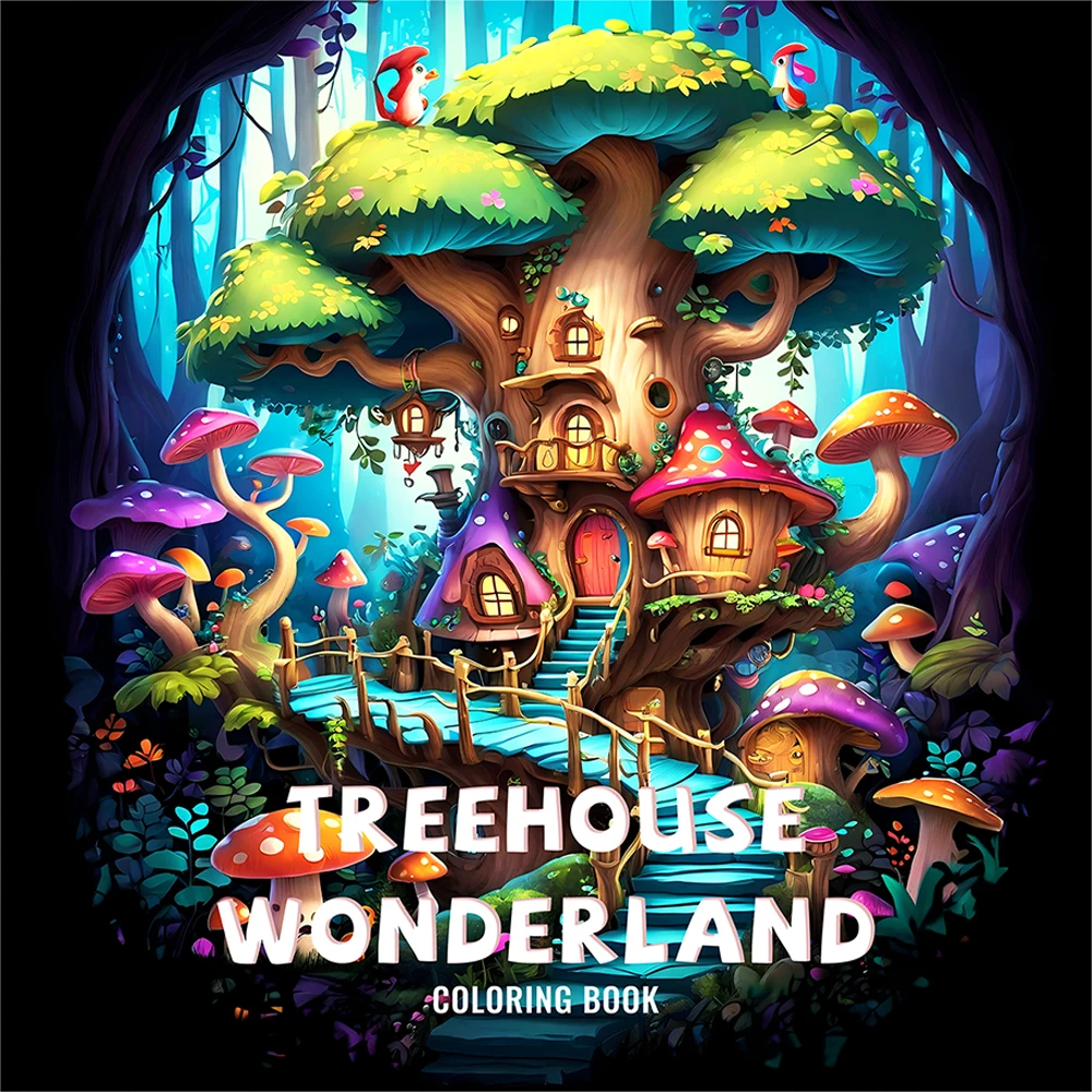 

TREEHOUSE WONDERLAND Coloring Book Fantastic Tree House 20 Page Drawing Book The Perfect Gift for A Multi-colored Pencil Party