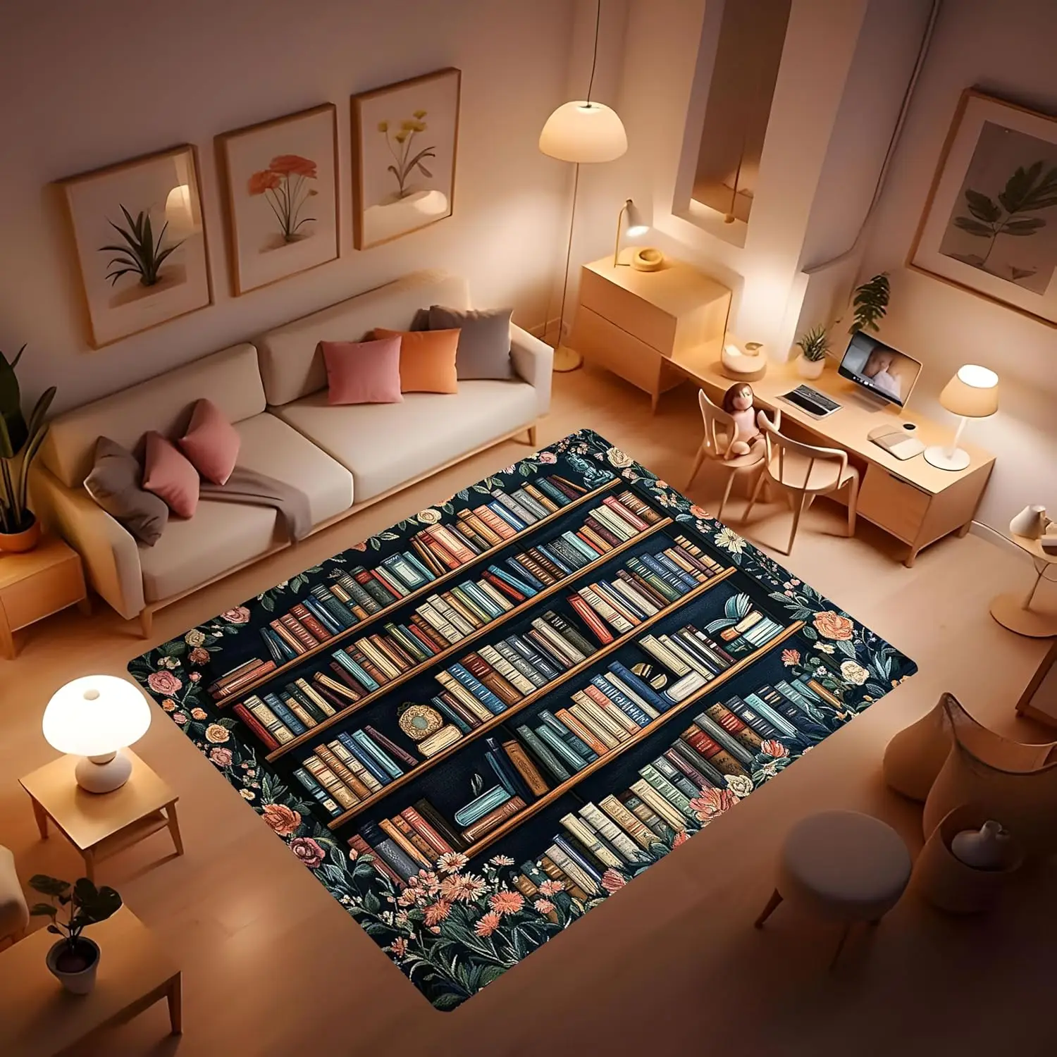 Non-Slip Rug Books Comic Graffiti Books Reading Home Decoration Rug Suitable for Classroom Living Room Bedroom Dining Room