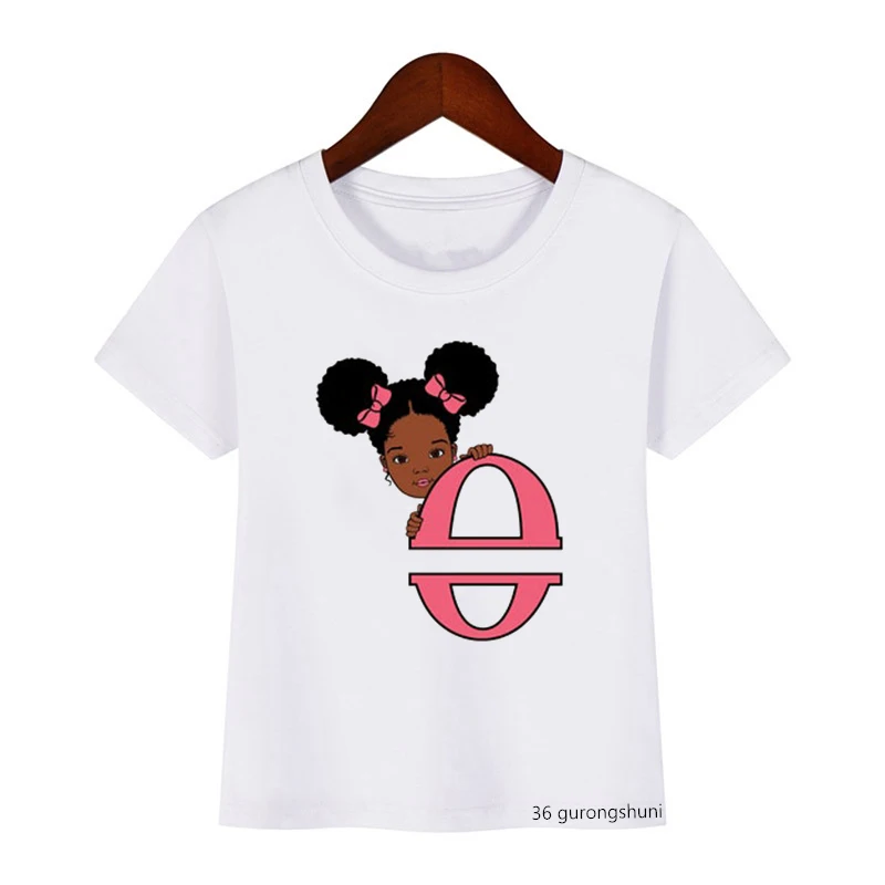 Afro Girls Tshirt Letter , Alphabet Name Melanin Girls Tshirt For Kids Birthday Gift Clothing Tshirt Cute Kids Letter Tshirt Top