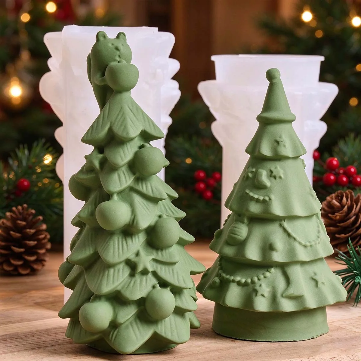 Hat Squirrel Christmas Tree Candle Mold for DIY Home Xmas Decor Plaster Resin Casting Silicone Molds Handicraft Making Tools