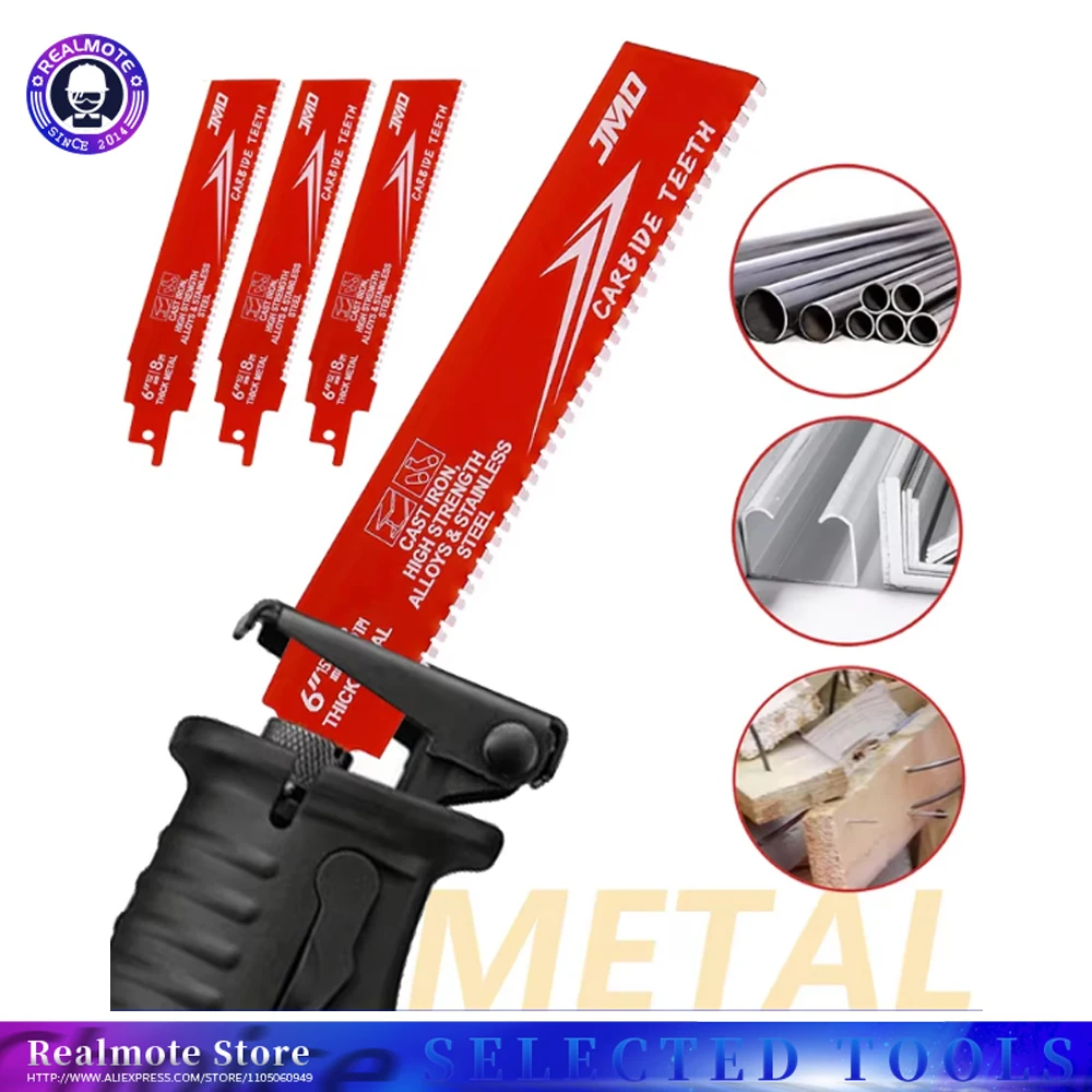 Lame per sega alternativa con punta in metallo duro da 3 pezzi da 6 pollici per legno con chiodi Seghetto da demolizione per taglio in lega metallica per seghe a batteria