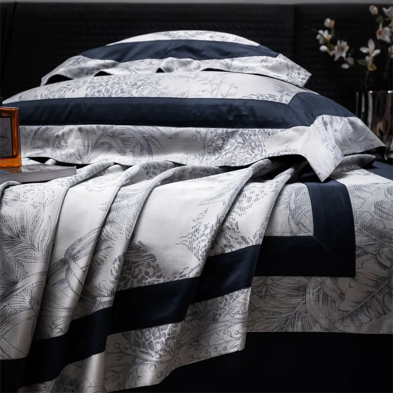 Set di biancheria da letto Patchwork nero grigio di lusso morbido setoso 1000TC cotone tropicale giungla foresta copripiumino Set lenzuola federe