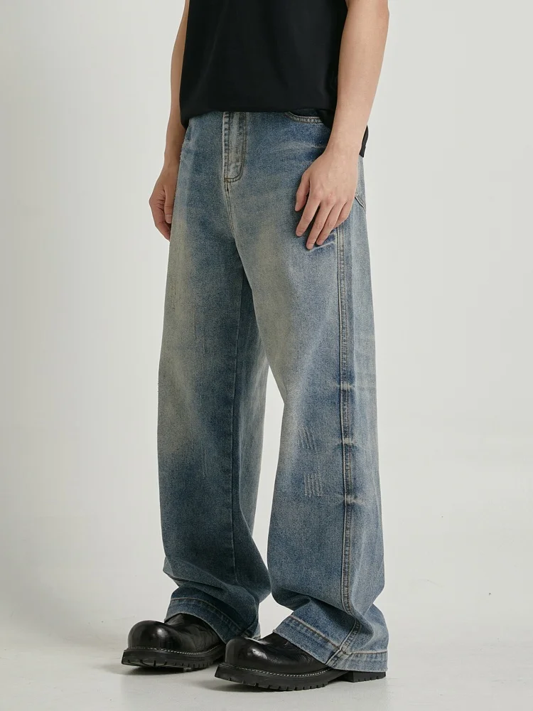 

American Sle Vintage Cleanfit Light Blue Men's Jeans Summer Thin New Straight Loose Wide Leg Floor Length Pants