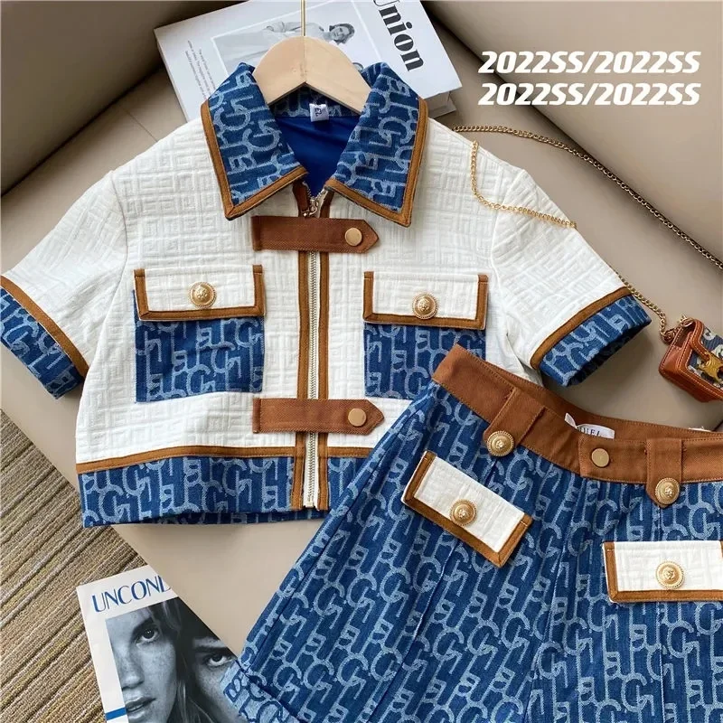 High Quality Vintage Classic Short  Suit Women 2023 Summer Short Sleeve Zipper Tops High Waist Shorts Two Piece Set Streetwear