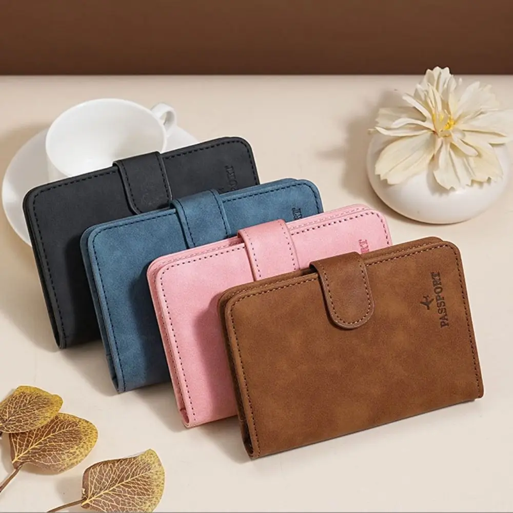 

Solid Color Leather Passport Holder Airplane Check-in Multifunctional Certificate Storage Bag Ticket Holder Card Case