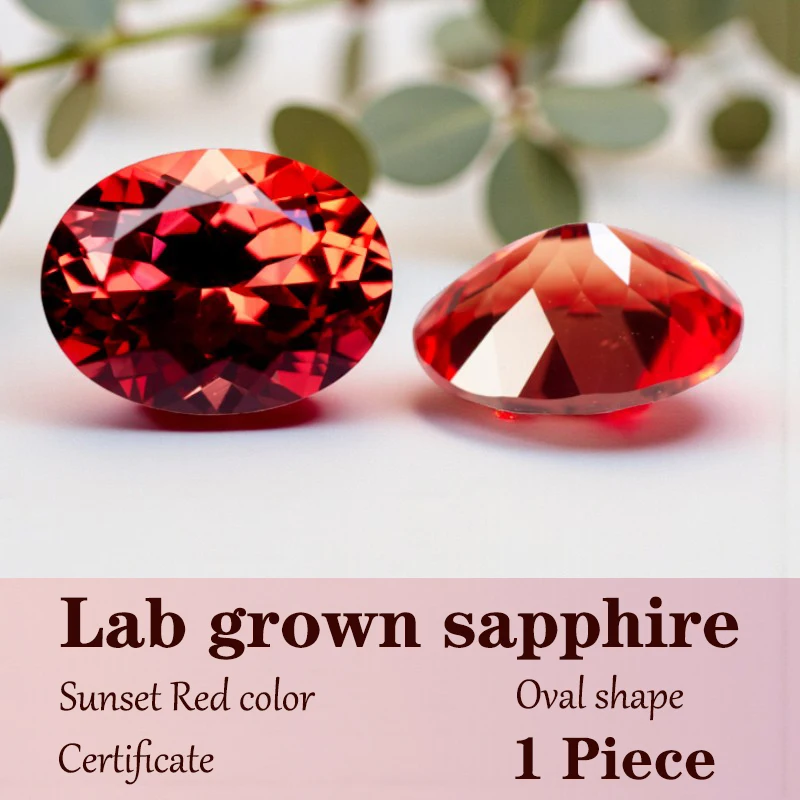 

Oval Cut Lab Grown Sapphire Sunset Red Color for DIY Charms Jewelry Making Materials with Certificate Factory Wholesale Price