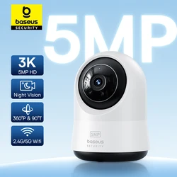 Baseus Mini caméra de surveillance intérieure sans fil, caméra IP WiFi, 5MP, 3K, 2.4G, 5G, panoramique et inclinaison, n'aime numérique 8x, protection de sécurité