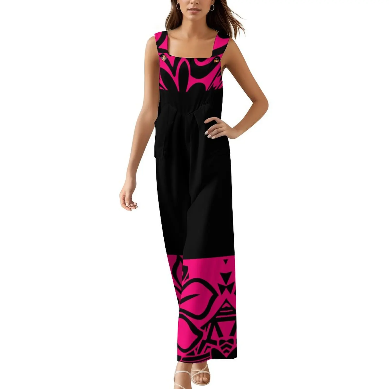 

High Quality Lightweight Micro-Elastic Fabric Custom Summer Women'S One-Piece Long Polynesian Traditional Art Print Design