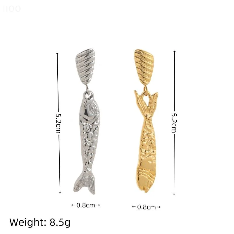 1 par de pendientes de pez pato mandarín, pendientes de aleación de pez pequeño, pendientes largos Retro, joyería de preservación de Color chapada en oro de Metal