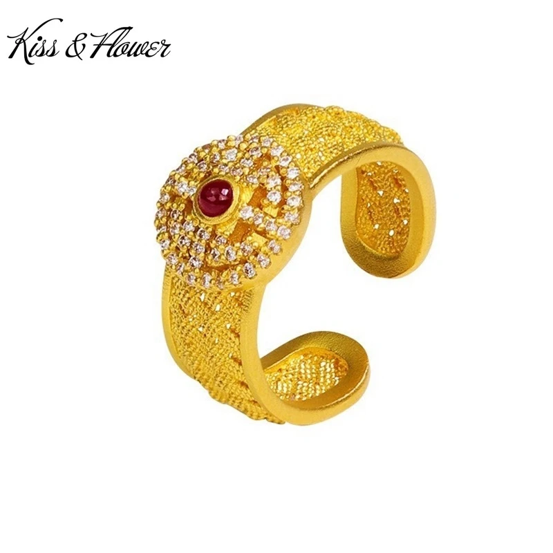 

KISS&FLOWER Gold Vintage Open Rings For Women Female Wedding Party Birthday Christmas Bride Mother Girlfriend Ladies Gift RI200