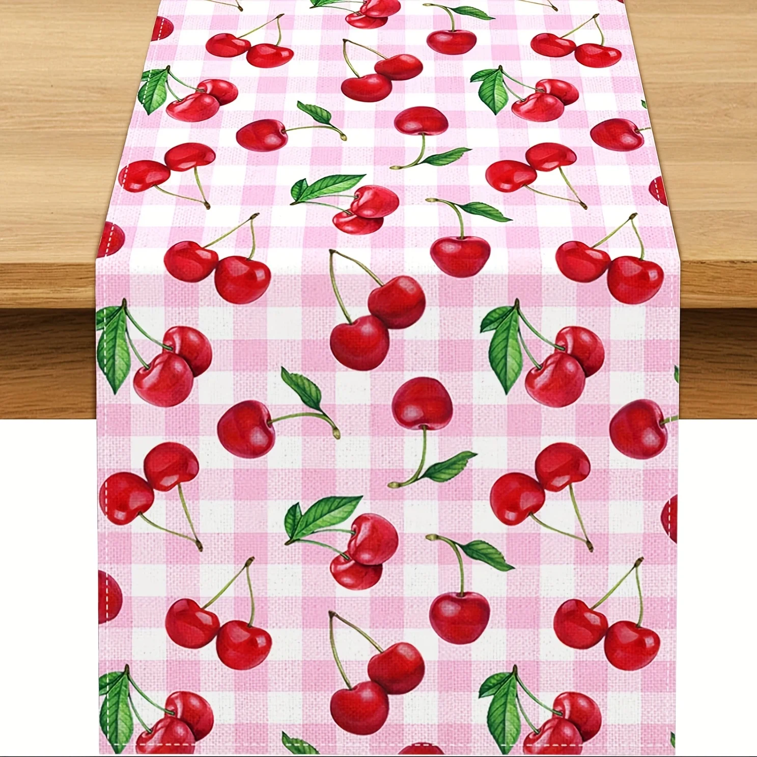 Kirschdruck-Tischläufer – Frühlings- und Sommer-Obstdekoration für Valentinstag, Geburtstag, Party, Küche, Esszimmer, Kamin