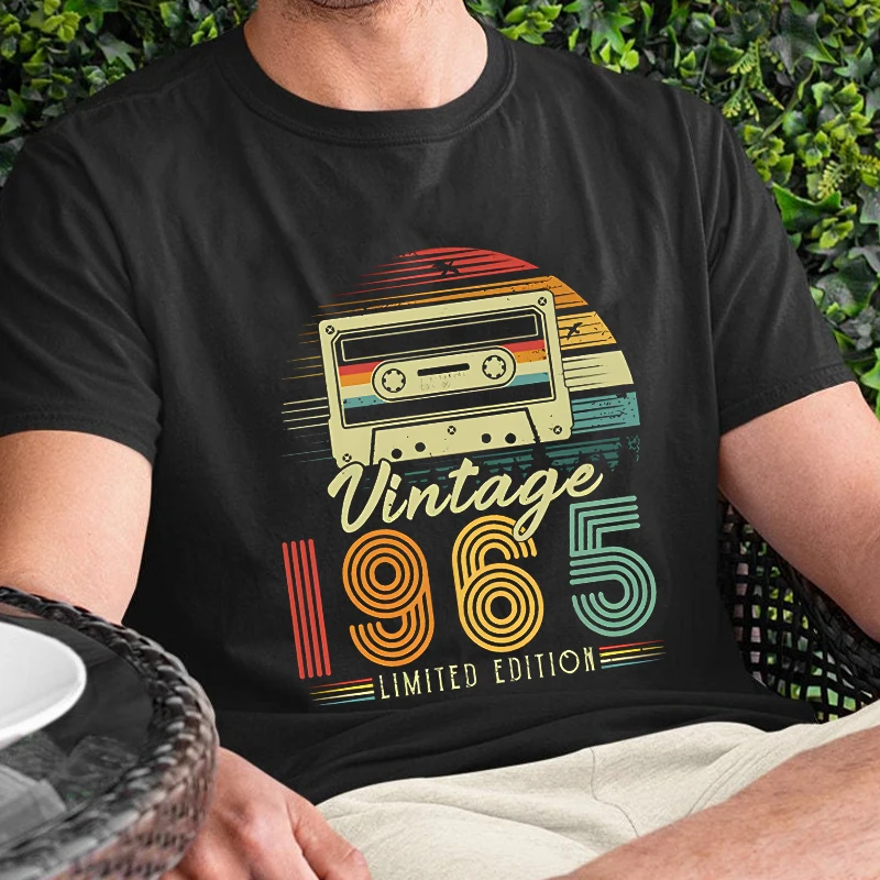 Vintage 1965 Print T-shirts for Men Women Birthday Vintage Letter Design Tshirt Short Sleeve Clothes Fashion Casual Tee Clothing