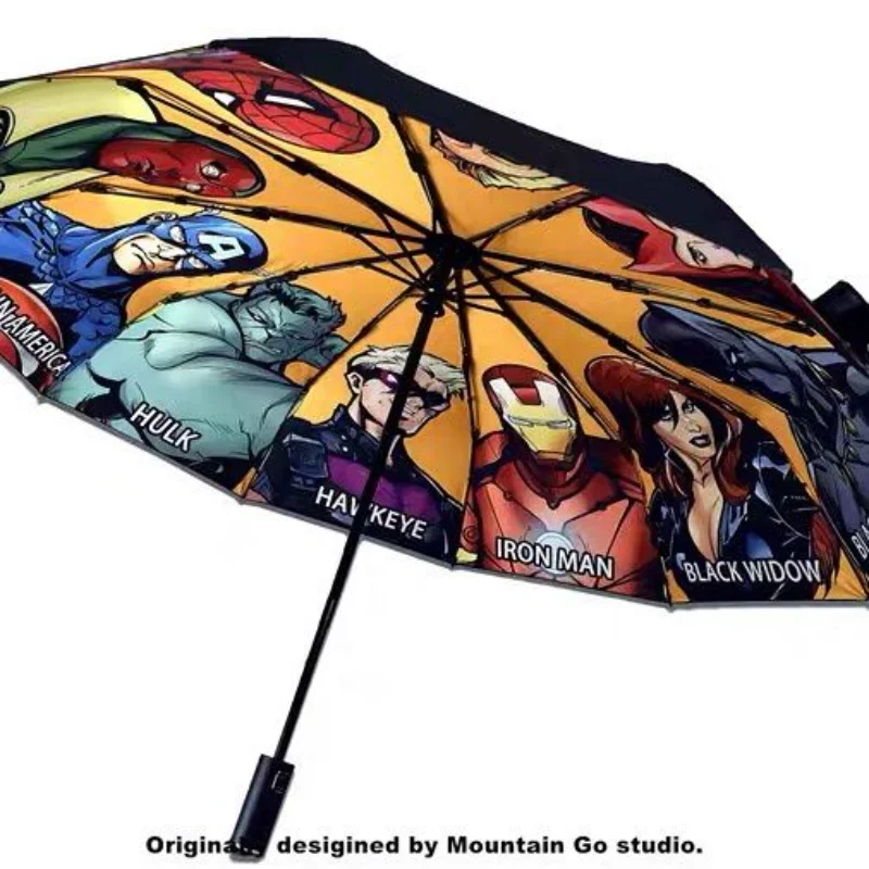 Avengers Marvel Peripheral Series Automatic Umbrella Large Folding Vinyl Three-fold Umbrella Spiderman Iron Man Gift for Friends