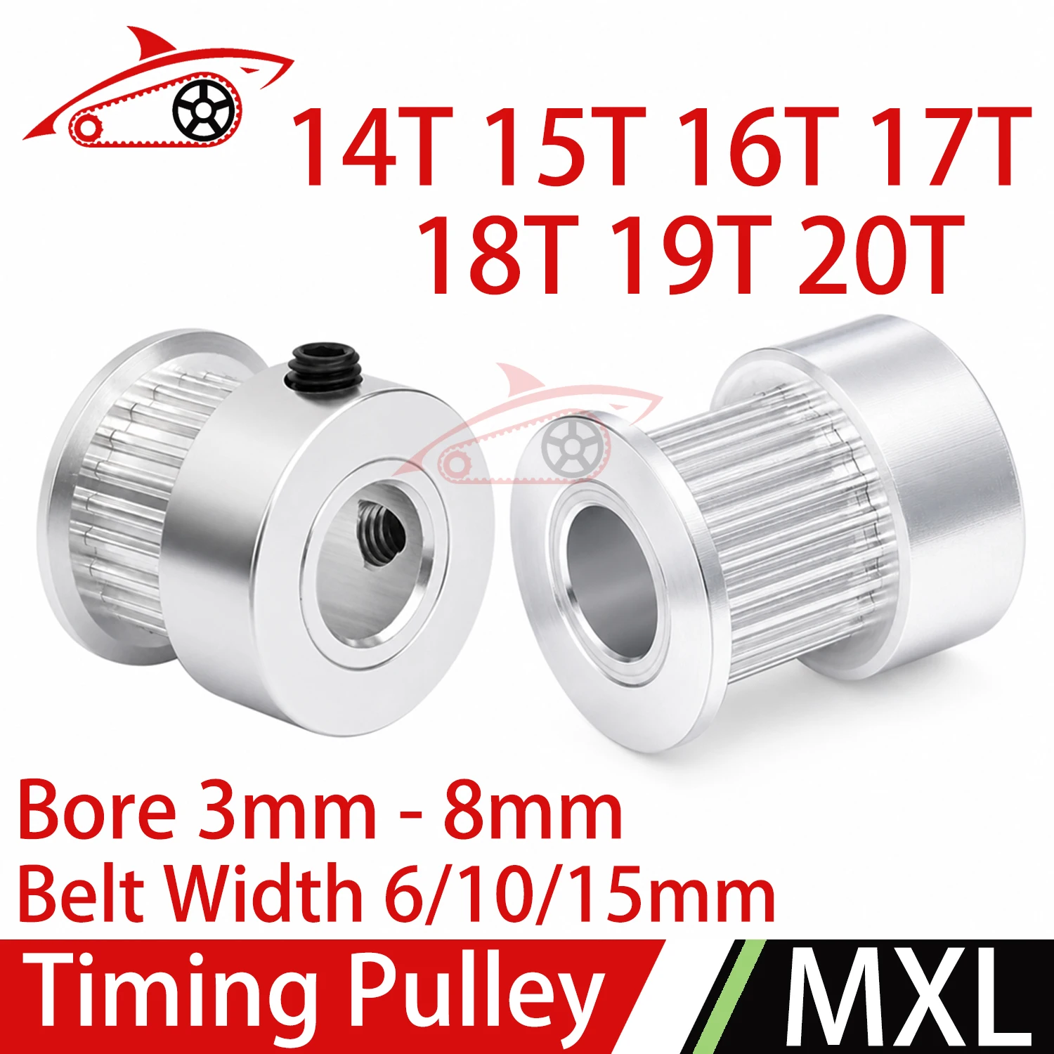 MXL 14T 15T 16T 17T 18T 19T 20Teeth Timing Pulley Bore 3/4/5/6/7/8mm Belt Width 6/10/15mm MXL Synchronous Wheel MXL Belt Pulley