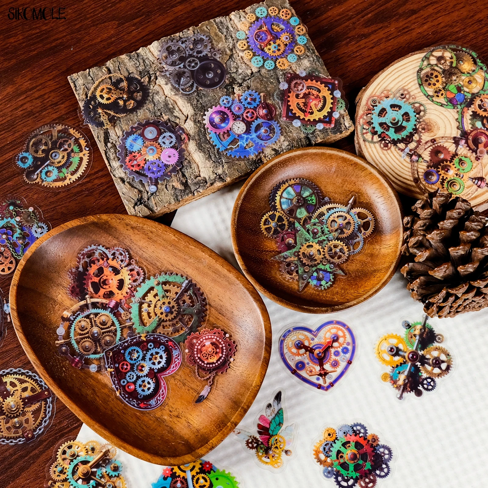 56 pezzi Punk Gear adesivi PET trasparenti decorazione ingranaggi meccanici conto a mano chitarra skateboard materiale adesivo graffiti