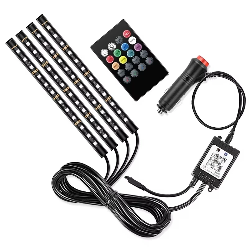 48 LED Car Interior Ambient Foot Light 2 to 1 Wireless Music APP Bluetooth Remote Control Auto RGB Atmosphere Decorative Lamp