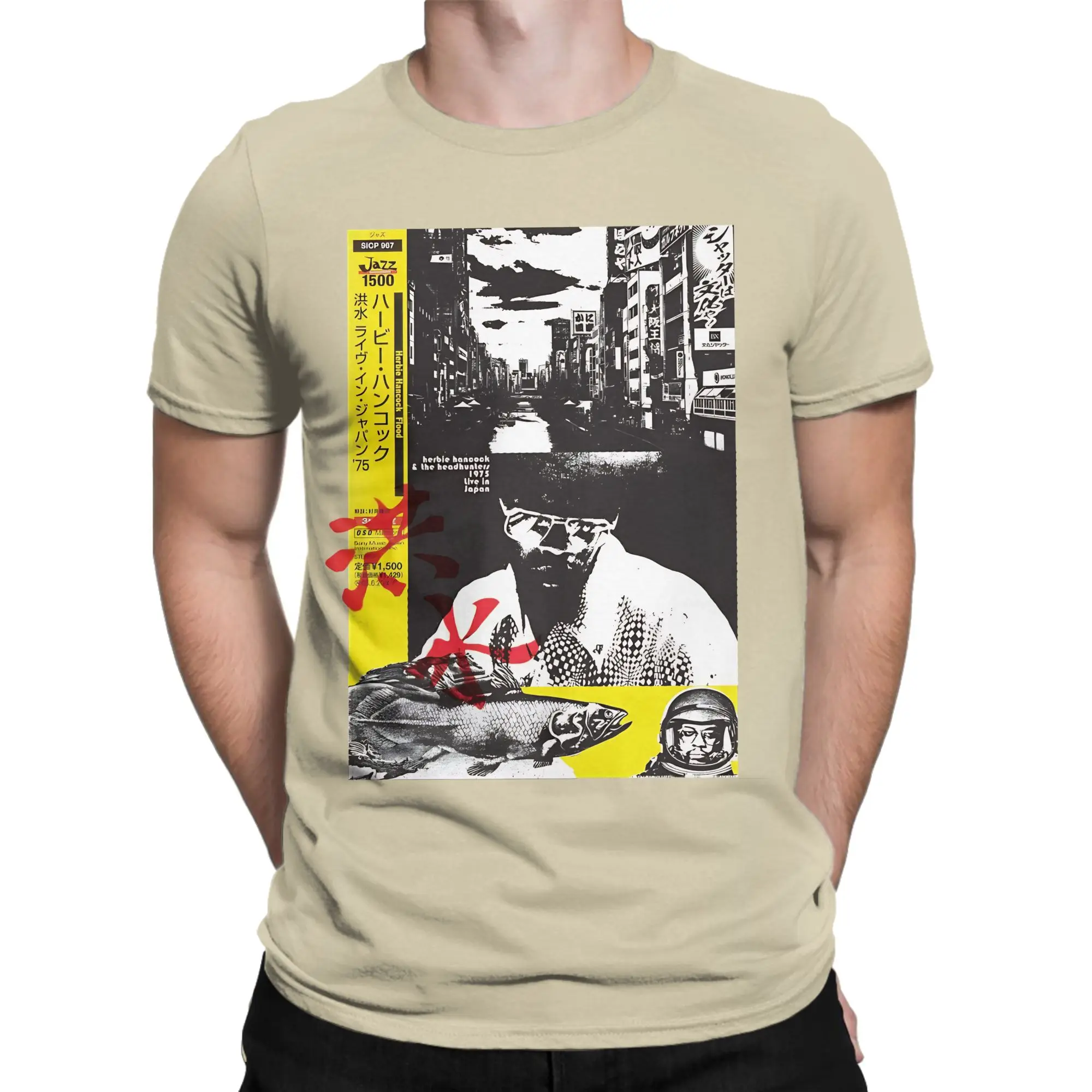 Herbie Hancock  Flood  Live In Japan T Shirts Men's  Cotton Humor T-Shirts Round Neck  Tees Short Sleeve Tops Plus Size