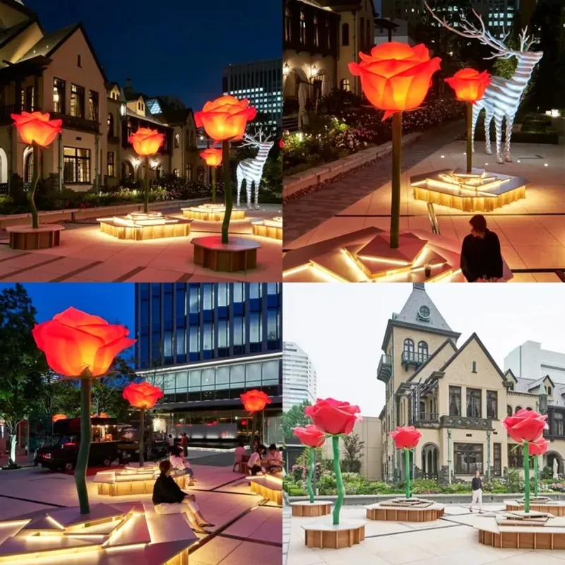 Outdoor Rose Lighting Sculpture Landscape Light for Park Hotel Shopping Mall Green Space Creative Decoration