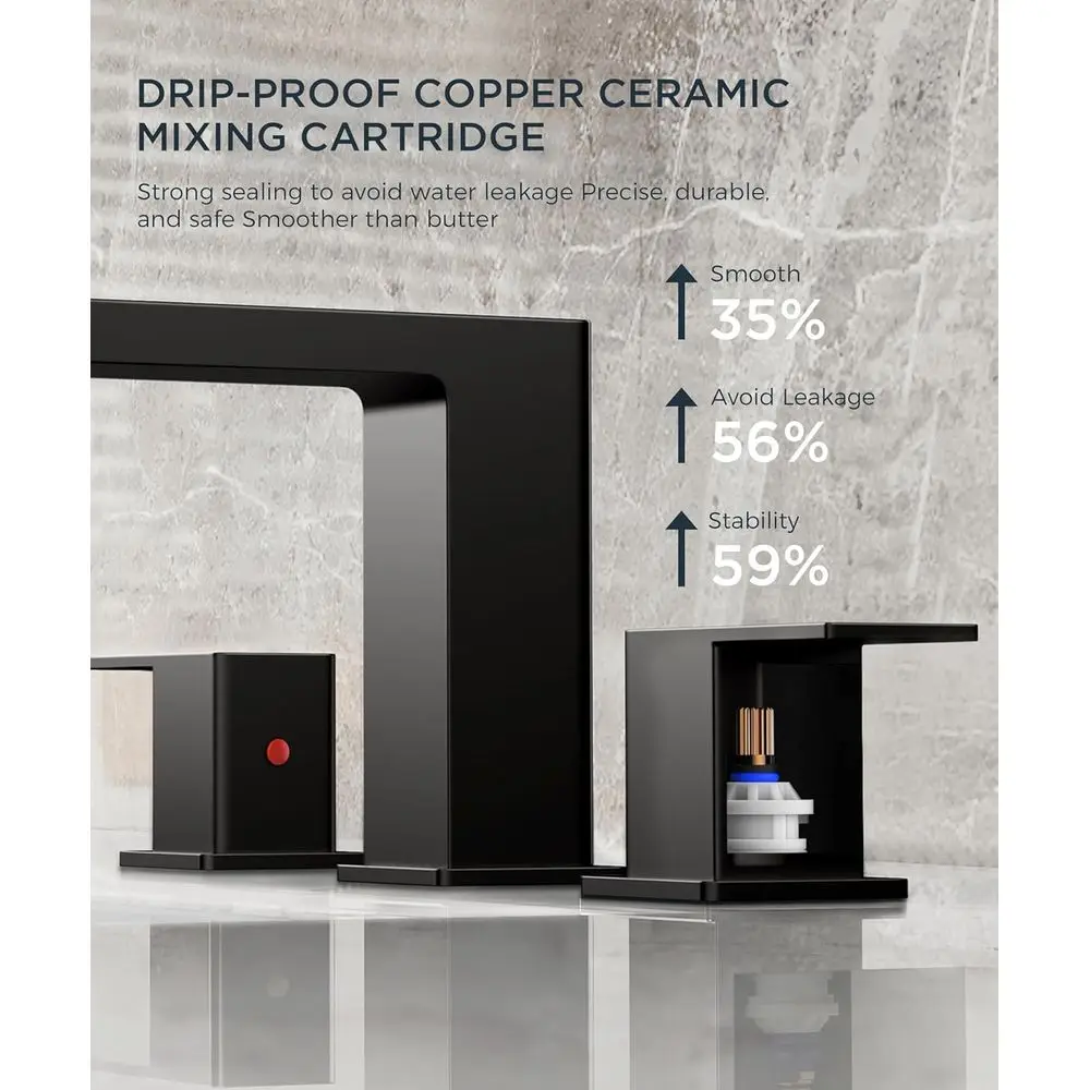 صنبور حمام بمقبضين واسع النطاق 8 باللون الأسود غير اللامع مع تصريف منبثق لـ 6-12 حوضًا #4