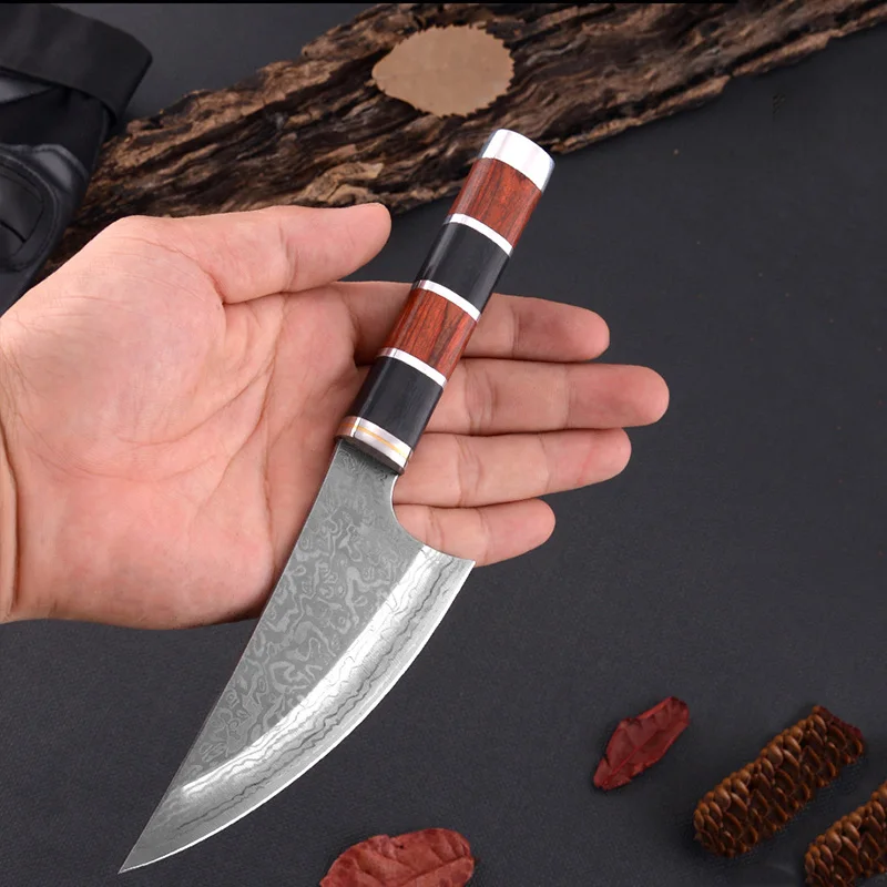 Professional Kitchen Knives Laser Damascus Pattern Utility Knife Chef Slicing Fish Fruit Meat Cleaver Barbecue Steak Knife Tools