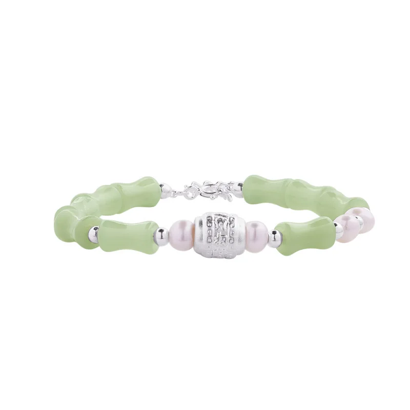 Luxury Quality Natural Freshwater Pearl & Hotan Jade Bamboo-Knot Bracelet Exquisite Elegant Fashion Jewelry Charms Popular