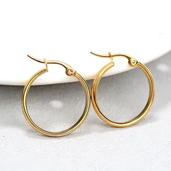 Diameter 20MM,40MM Stainless Steel Flat Hoop Earring Gold Color Circle Round Earrings For Women Lightweight Hoops Trendy Jewelry