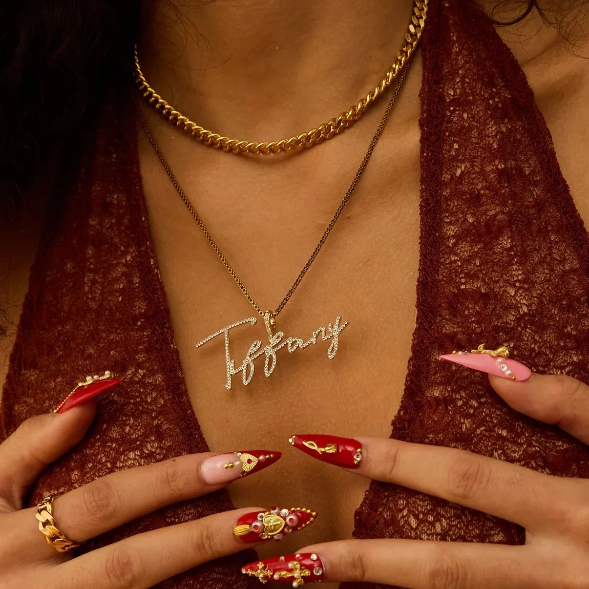 Personalized Custom Ice Out Script Name Necklace Large Gold Colored Pendant Signed in Script Ladies Pendant A Gift for a Friend