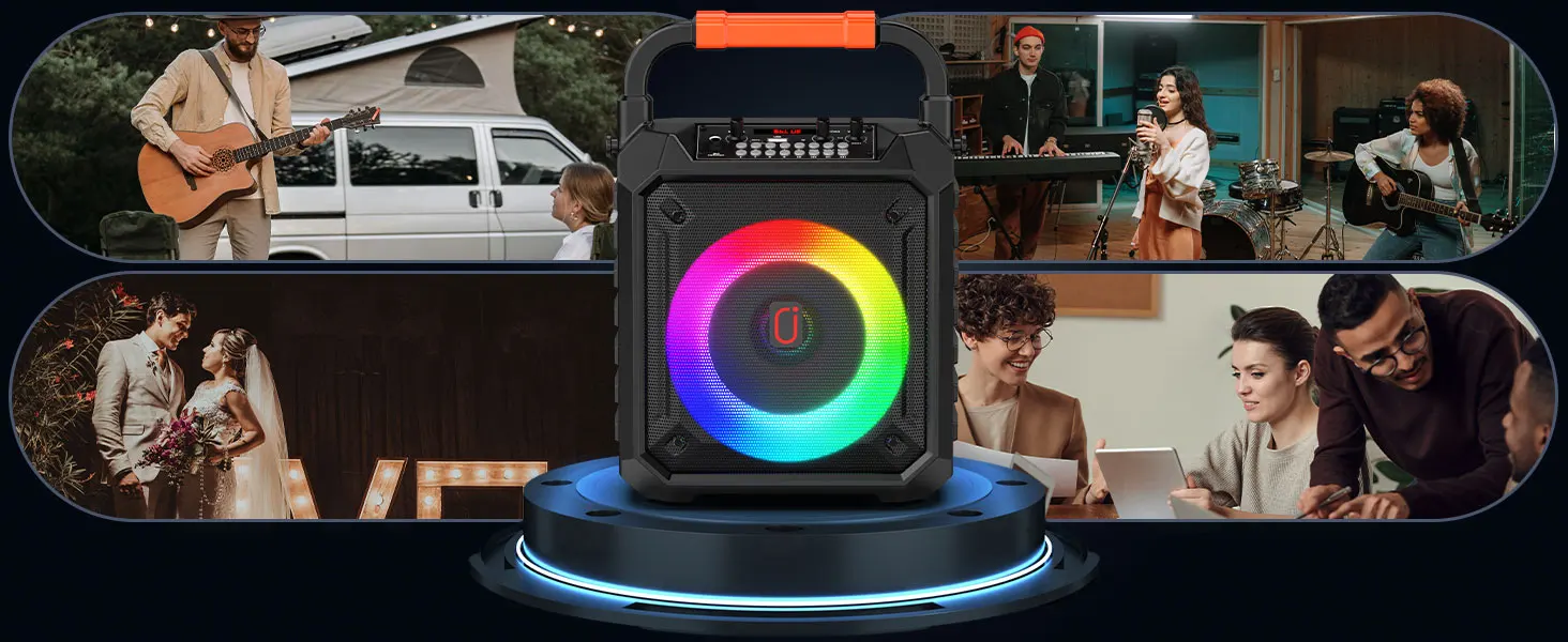 T17 Karaoke-Maschine mit 2 kabellosen Mikrofonen, tragbarer Bluetooth-Lautsprecher mit RGB-Licht, Karaoke-System für Karaoke, Hausparty – Detail 5