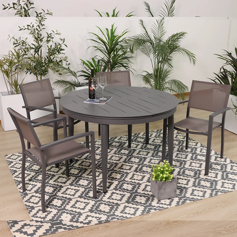 

Round Table Extendable Patio Dining Tables and Chairs Outdoor Modern 5 Piece Outdoor Dining Set Factory Garden Furniture