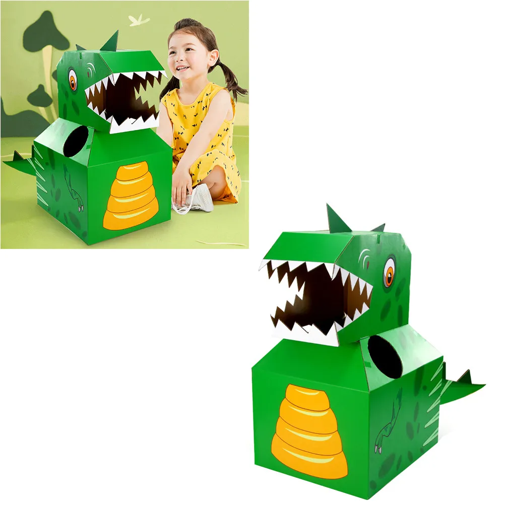 Stereoscopic Puzzle Wearable Green Dinosaur Handmade Paperboard Kids Educational Plaything Hand Eye Coordination Development