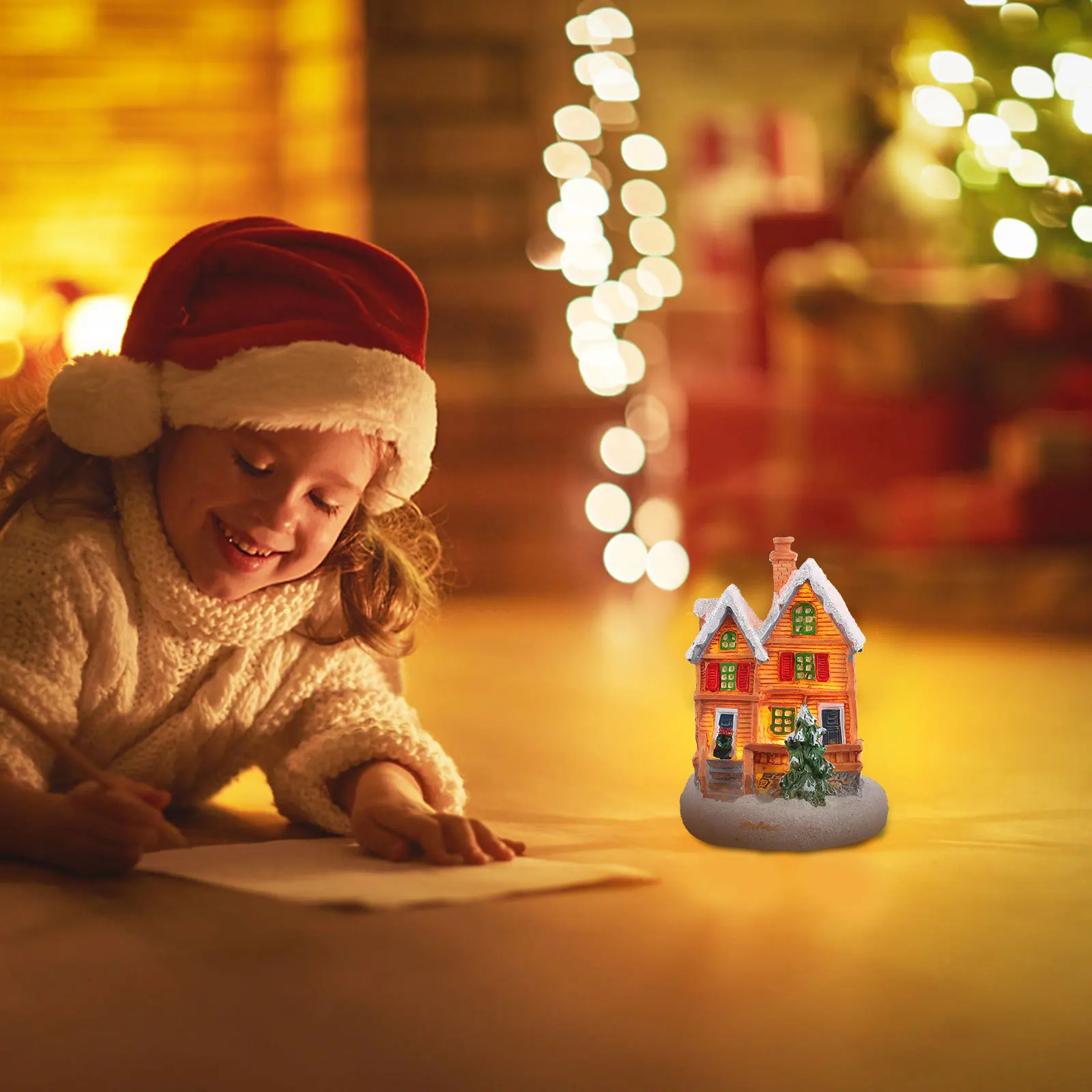 

Resin Luminous Christmas House Miniature Glowing Village Cottage for Holiday Display Xmas Decorations Festive Table Centerpiece